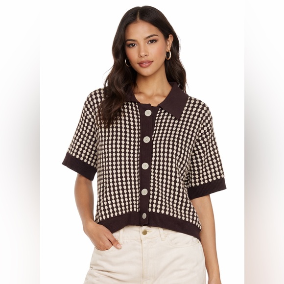 Sweaters - Chic Brown and Cream Women's Cardigan Sweater